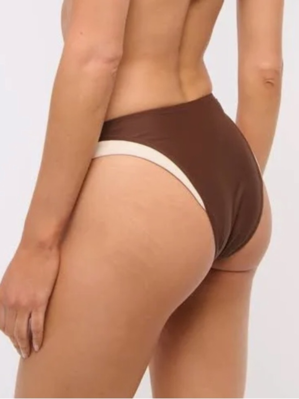 Abercrombie & Fitch Two-Tone High-Cut Bikini Bottom - Brown & Cream - Picture 2 of 3